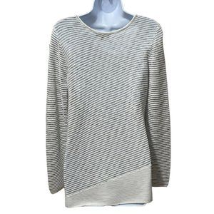 Nic Zoe Sweater Womens Long Sleeve Tunic White Gray Sheer Knit Light Academia